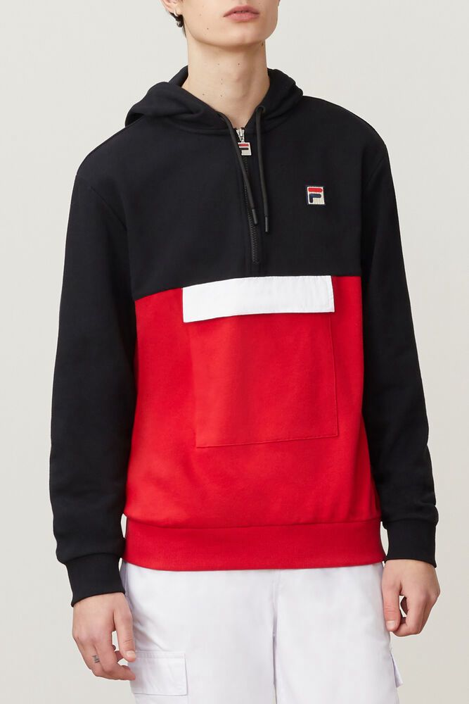 Fila Hoodie Panske Hector 1/2 Zip Čierne/Červené - IPXLS8453